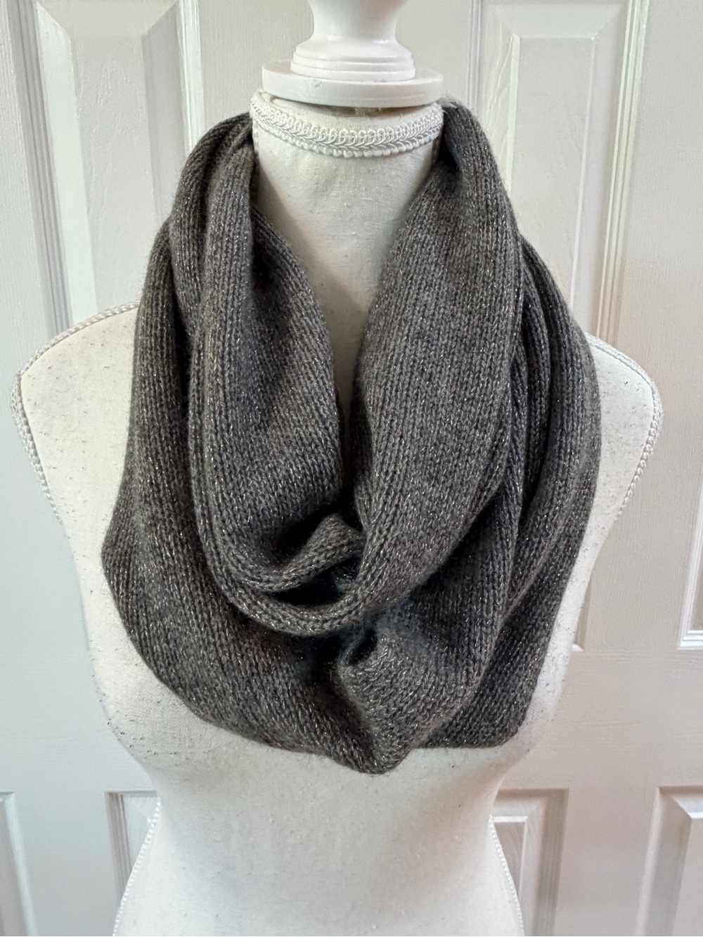 Nordstrom Gray Cashmere with Silver Shiny Thread Infinity Scarf